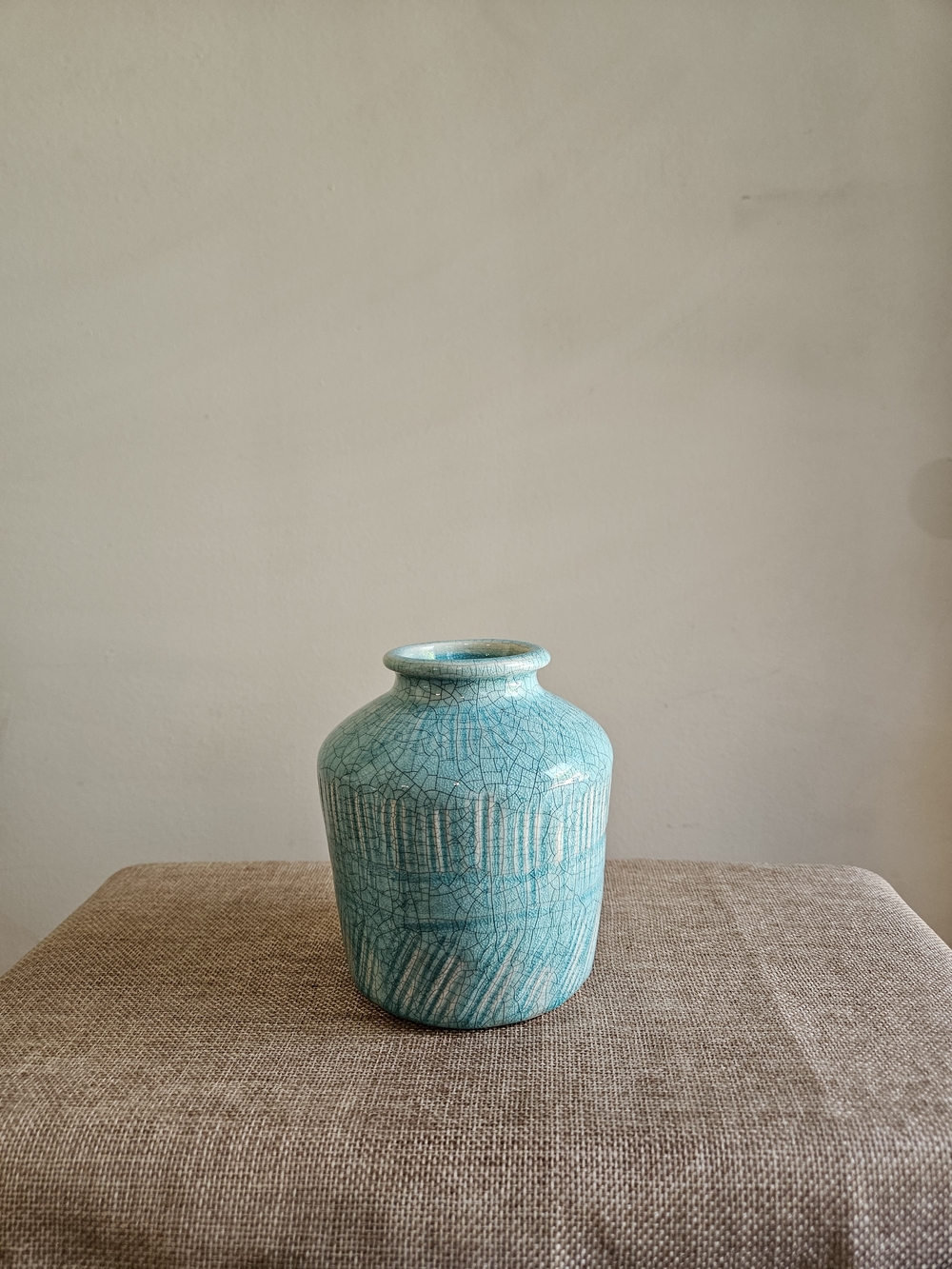 Pottery Turquoise Light-Blue Crackle Glaze Ceramic Vase